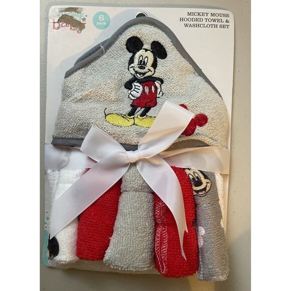 NEW Disney Baby MICKEY MOUSE 6pc Hooded Towel and Washcloth Bath Set - Picture 6 of 7